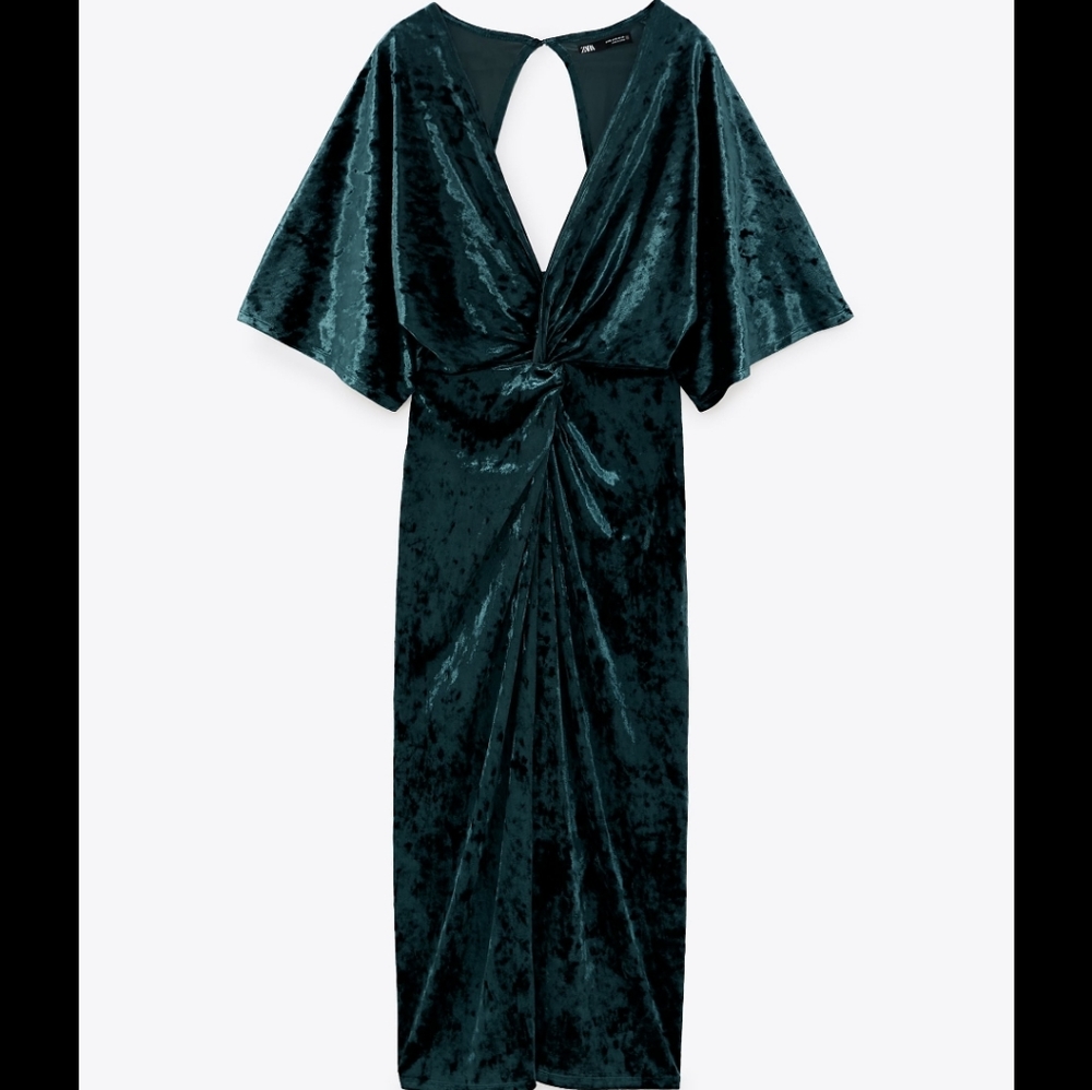 zara twist front open back velvet midi dress NWT